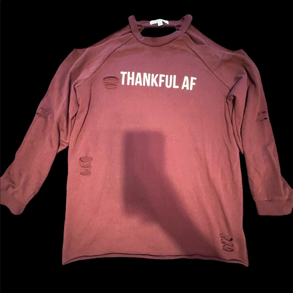 Thankful AF- Long sleeve cold shoulder lightweight shirt, with detail